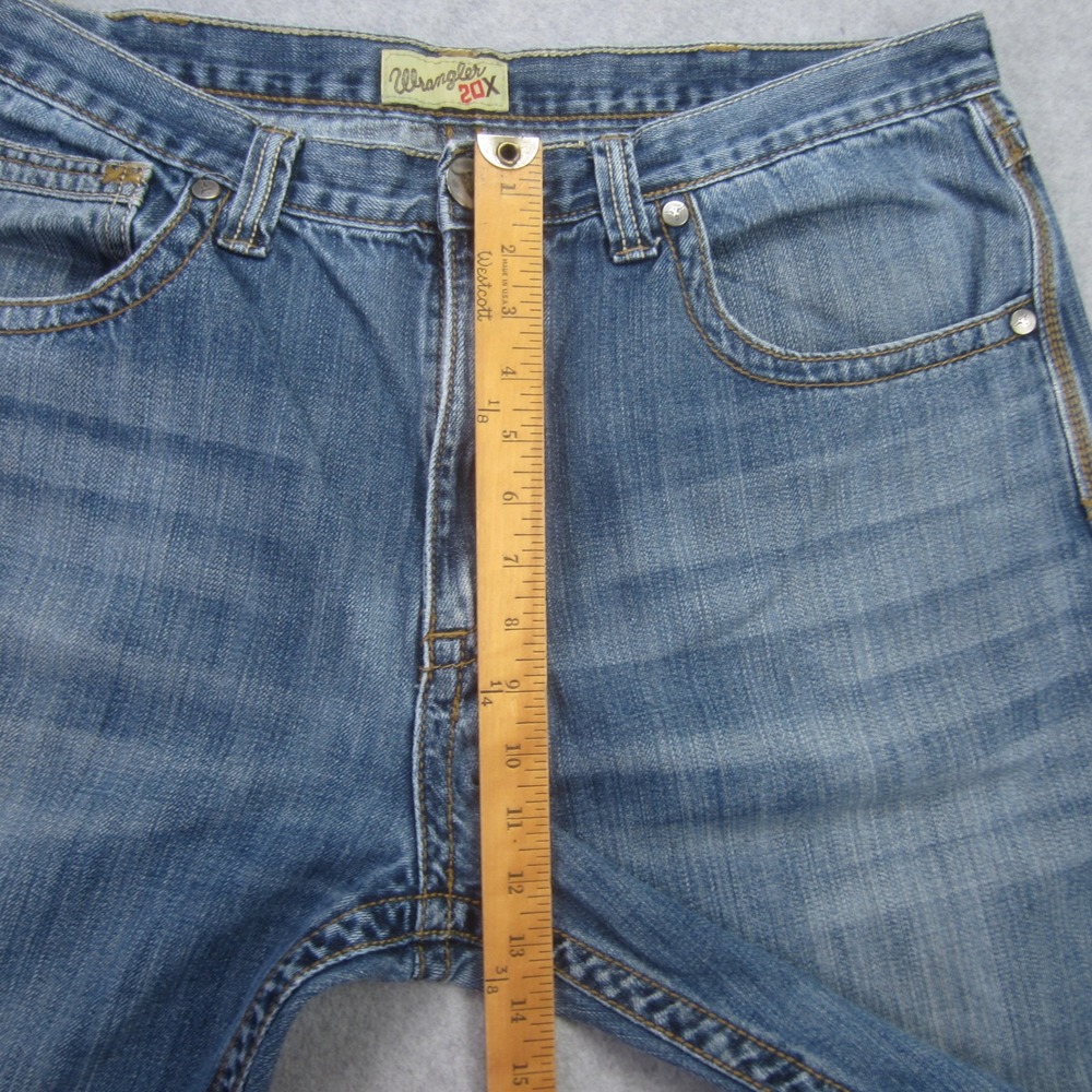 Wrangler 20X Jeans mens 38x36 Blue Straight Leg Medium Wash Western‎ Distressed - Picture 8 of 14